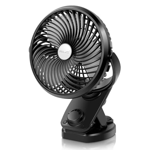 ELZO Clip on Fan, 5000mAh Mini USB Desk Auto Oscillating Small Fan, 360° Rotation Rechargeable Stepless Speed, Super Quiet Portable Fan for Office Stroller Car Camping Travel, Black