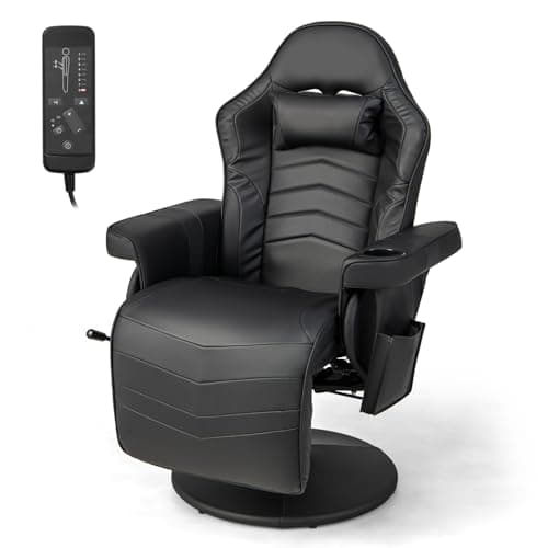 Multigot Massage Ergonomic Chair, High Back Swivel Gaming Chair with Footrest, Cup Holder, Headrest and Armrest, Adjustable Reclining Office Chair for Home Office (Black)
