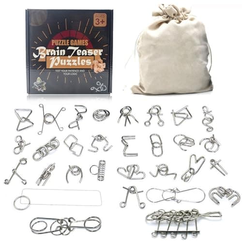 Gracelaza 30pcs Metal Wire Puzzle Logic Brain Teaser Set - Metal Ring IQ puzzles Difficult Games - Ideal Intelligence Toys Gifts for Kids and Adults
