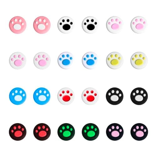 Tabanzhe Joystick Cover-24PCS Thumb Grip Caps Cute Cat Paw Soft Silicone Replacement Thumbstick Button Caps Joystick Caps for Nintendo Switch Controller(12 Colors)