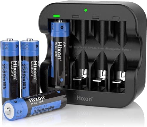 Hixon AA Rechargeable Battery with Charger,1.5V Lithium Batteries AA 4 Pack 3500mWh High Capacity 1500 Cycles Constant Output for Blink Camera Xbox/VR Controller,etc.