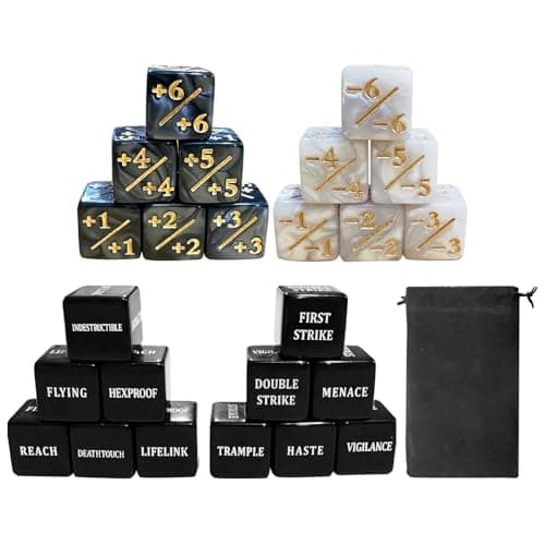 48Pcs Ability Keyword Dice Set, Acrylic Counter Tokens with Velvet Bag for MTG Tabletop Games