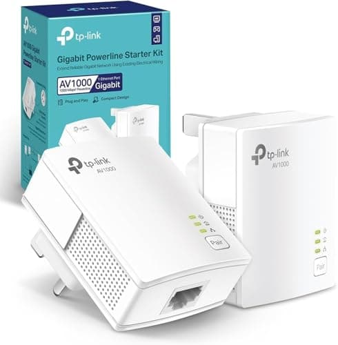 TP-Link TL-PA717 KIT 1-Port Gigabit Powerline Adapter Starter Kit, Speed Up to 1000 Mbps, WiFi Extender Ideal for HD/3D/4K Video Streaming and Online Gaming(for Wired Only), No Configuration Required