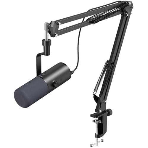 TONOR Dynamic Podcast Microphone for Studio, Cardioid XLR/USB Mic, AI Noise Cancellation, Tap Mute, 3.5mm Headphone Jack for Monitoring, Volume Control, Microfono with Boom Arm, Black, TD510 AIR+H