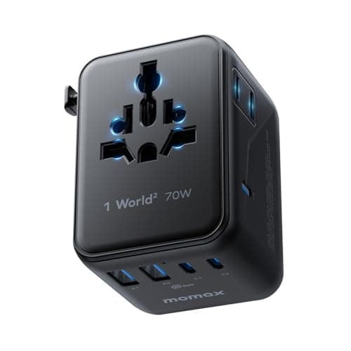 MOMAX Universal Travel Adapter 70W GaN, Travel Plug Adapter for UK/EU/AU/US