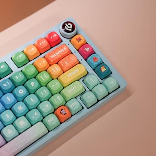 ILYCHEEGAMI PBT Cute Colourful MOA Round keycaps PBT keycap Set for Girl Kids Custom keycaps for Gateron Kailh Cherry Mx Switches ANSI Layout Mechanical Keyboard (MOA-Rainbow)