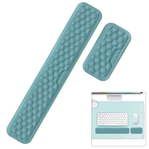 Giecy Ergonomic Wrist Rest Set - Mouse and Keyboard Support, Relief for Home Office, Laptop, Gaming, Typing with Memory Foam Massage Holes (Green)
