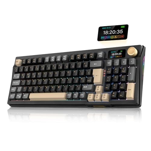 RedThunder K95 Wireless Mechanical Gaming Keyboard,w/Customizable Display & Knob,Gasket-Mounted,3 Mode 2.4G/BT/USB-C,UK Layout 96 Keys,Hot Swappable Pink Switch PBT Keycaps,8000mAh Battery(Black Gold)