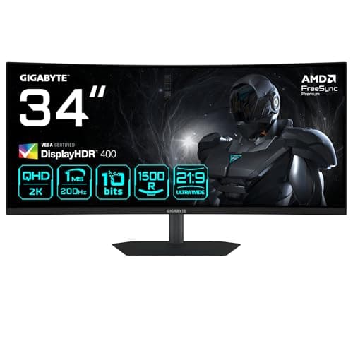 Gigabyte G34WQC2 34” WQHD Curved Gaming Monitor - 3440 x 1440, 1500R, 200Hz, 1ms, 450 cd/m2, AMD FreeSync Premium, DisplayHDR 400, HDMI 2.0, DisplayPort 1.4