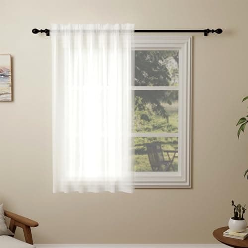 Pacok White Voile Curtains 45 Drop, 1 Panel Rod Pocket W56xL45 Inch