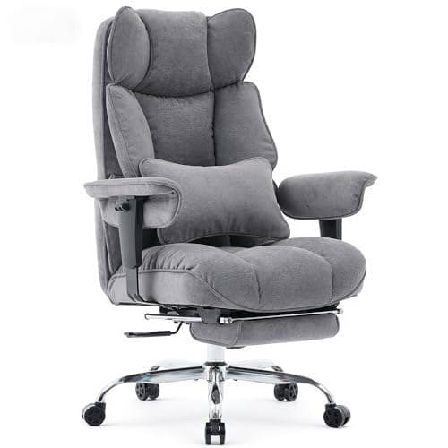Efomao Desk Office Chair, Big and Tall Fabric Executive Chair with Footrest, High Back Ergonomic Computer Chair, 200KG Heavy Duty Breathable Reclining Plush Padded Desk Chair for Home