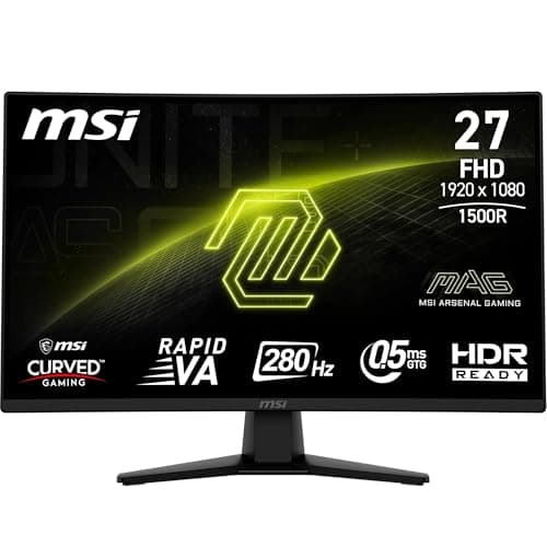 MSI,MAG 274CXF,27-Inch,FHD,1920x1080,1500R,Gaming Monitor,Rapid VA,280Hz,0.5ms,HDR ready,AMD FreeSync™ Premium,Eye care,AI vision,HDMI™ 2.0b,DP 1.2a,Frame-less,Tilt Adjustable,Vesa Mount,Black