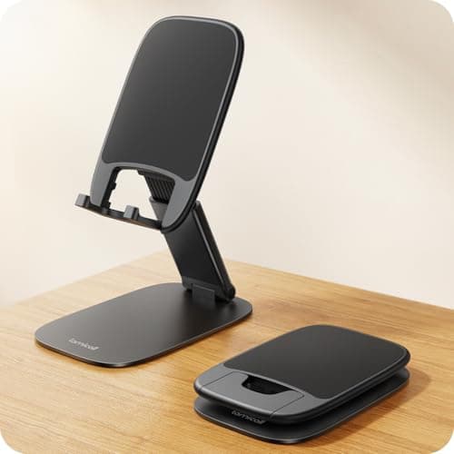 Lamicall Cell Phone Stand for Desk - [Ultra-Thin] Foldable Mobile Phone Holder, Height Adjustable Phone Stand for iPhone 17 16 15 14 13 12 Pro Max Plus Air Mini, Samsung S25 S24, 4"-8" Mobile Phones