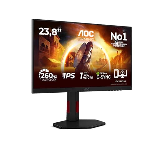 AOC 24G4ZR 24 inch FHD Gaming Monitor 260Hz, Fast IPS Panel, 1ms GtG, HDR10, G-Sync Compatible, Height Adjustment, (1920x1080 HDMI 2x 2.0 DP 1x 1.4) Black