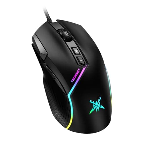 TECKNET Pro RGB Gaming Mouse Wired - 12800 DPI Ergonomic Optical Gaming Mouse, 8 Programmable Buttons, 13 Dynamic RGB Lighting Modes, Music-Sync Mode, Multi-OS Compatible for Windows/Mac/Linux