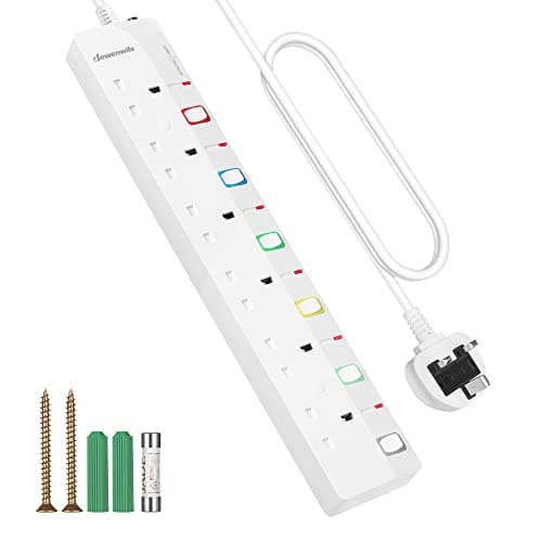 DEWENWILS 6 Way Extension Lead with Individual Switches, Wall Mountable