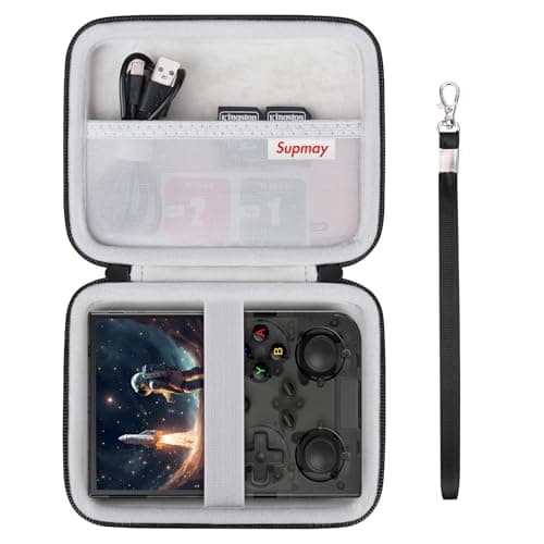 Supmay Hard Carrying Case for R36S/RG40XXV/G350/RG35XX/RG405V/RG406V Retro Handheld Game Console, Retro Game Travel Storage Holder with Mesh Bag for SD Card, USB Charging Cable, User Manual, Black