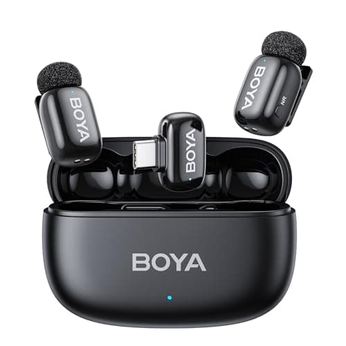 BOYA Mini 2 Wireless Lavalier Microphone for iPhone Andriod, USB-C, Black | Clip on Mic, 5g Ultralight, 48kHz/24Bit, 100 m, 30 h, Lapel Mic, Safety Track, AI Noise Cancellation, App Control