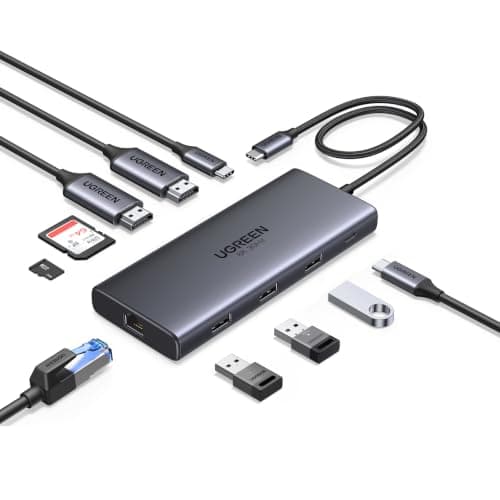 UGREEN Laptop Docking Station Dual Monitor, 10-in-1 Dual 4K@60Hz USB C Hub