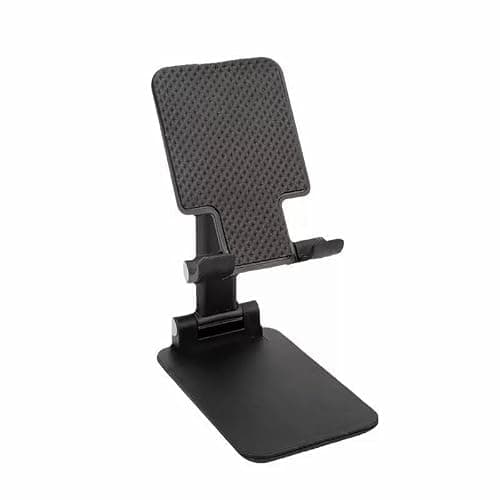 Phone Stand for Desk, Foldable Desk Mobile Holder, Height & Angle Adjustable Universal Stand for iPhone, Samsung, Tablets, Smartphones, Black