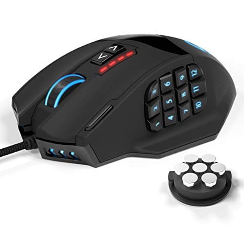 UtechSmart Venus 16400DPI High Precision Laser RGB Gaming Mouse, Programmable Buttons, Breathing Light, Ergonomic Optical, Interchangeable Side Button, Black