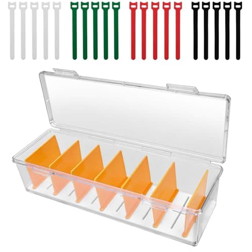 Nureeca Cable Management Box with Cable Ties - 7-Compartment Large Desk Cable Organiser, Cord Hider Box for Home Office, TV, Extension Leads & Multi Plugs, Cable Tidy Box for Wires