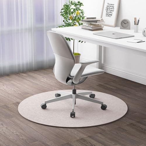 Highdi Round Office Chair Mat, Loop Pile Office Chair Mat for Carpet for Hardwood Floor & Tile Floor, Scratch Resistant Non-Slip, Washable Desk Chair Carpet for Office Home (Cream,80cm / 31.5in)
