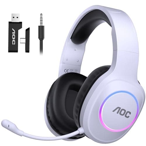 AOC Wireless Gaming Headset for PC, PS5, Bluetooth 5.4 & 2.4GHz Low Latency Gaming Headset with Mic, Noise Canceling, 7.1 Virtual Surround, 45H Long Battery Life, USB-C Fast Charging- Black Red
