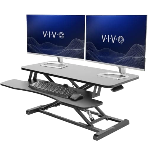 VIVO 91 cm Desk Converter, K Series, Height Adjustable Sit to Stand Riser, Dual Monitor and Laptop Workstation with Wide Keyboard Tray, Black, DESK-V036KB