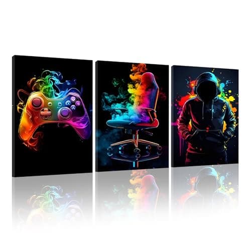 KiKiHong Gaming Framed Wall Art Set of 3,Gaming Wall Decorations