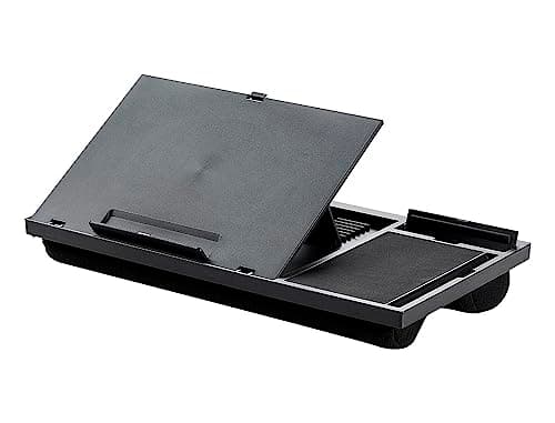 Q-Connect Height Adjustable Laptop Stand with Mousepad and Phone Holder Black