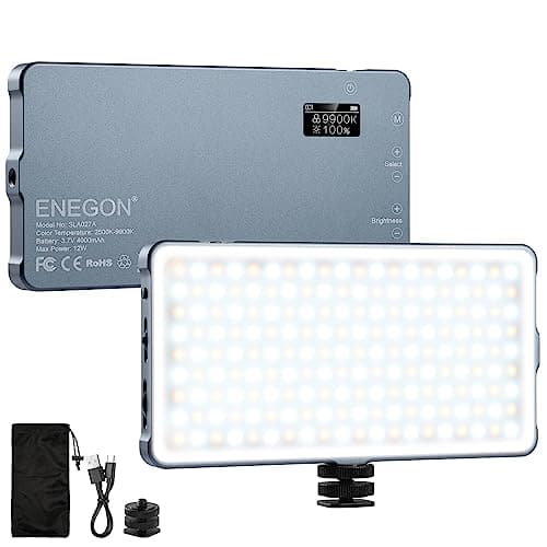 ENEGON LED Video Light Panel, 2500K-9900K,CRI96+, 4000mAh Rechargeable, 15 Lighting Effects, Portable LED Metal Camera Light, Long Lasting for Photography, Live Streaming, Vlogging, YouTube.