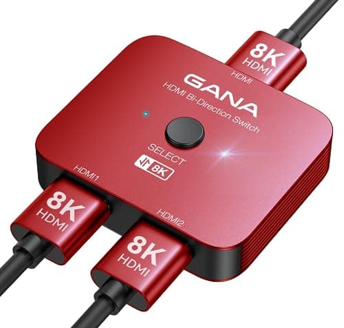 HDMI 2.1 Switch, GANA 8K HDMI Switcher Splitter 2 in 1 Out, Supports 4K@120Hz, 8K@60Hz, High Speed 48Gbps Aluminum Bi-Directional Ultra HD HDMI Hub Compatible with PS5/4,Xbox,Roku,Apple TV,Fire Stick