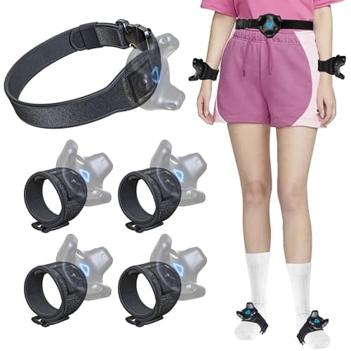 Skywin VR Tracker Straps for HTC, Vive, Quest 2, Black, Adjustable Tracker Straps, VR Full Body Tracking, Tracking in Virtual Reality- 1 Waist Belt, 2 Feet, 2 Hand, 2 Leg Bundle