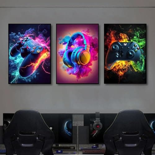Muholin 3pcs Splash-ink Graffiti Esports Posters Canvas Print Painting Wall Art Decor Esports Room Internet Cafe Home Decoration Poster 21x30cmx3 No Frame