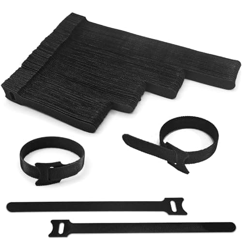 100pcs Reusable Cable Ties, 4 Different Lengths 20cm/15cm/12cm/10cm, Black Reusable Fastening Cable Straps, Hook and Loop Securing Strap for Cable Tidy, Wire Management, Cord Organiser