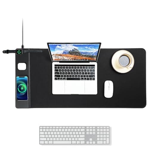 VOVIPO 3 in 1 Wireless Charging Mouse Pad, Desk Mat with Wireless Charger Multiple Devices Compatible with Watch/iPhone/Airpods, Large Desk Mat(90 x 40cm) for MacBook, PC, Laptop-Black