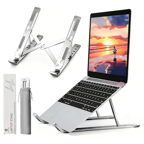 AiTodos® Laptop Stand for Desk, 6-Angle Adjustable Riser, 10-16", Silver