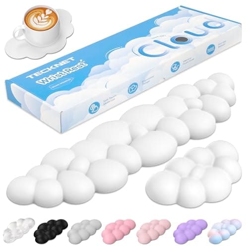 TECKNET Cloud Wrist Rest Keyboard Set, Memory Foam & PU Leather,White