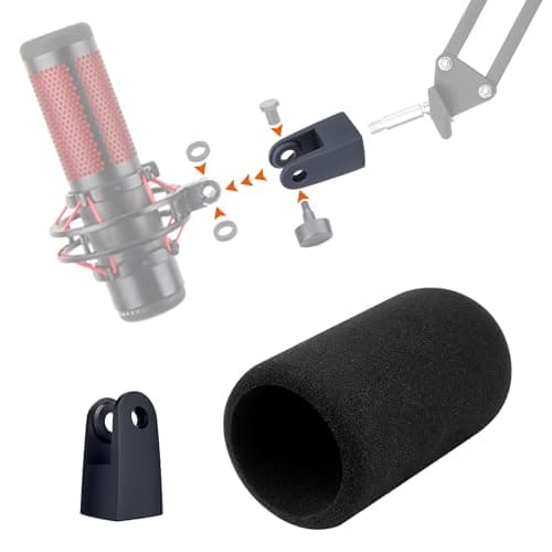 SUNMON Mic Boom Arm Adapter Compatible with HyperX QuadCast & QuadCast S, Replacement Kit with Foam Windscreen Cover, 3/8" Mic Arm Adapter