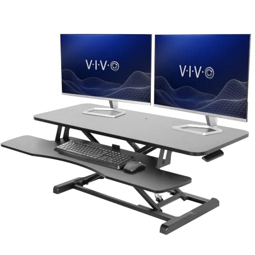 VIVO 107 cm Desk Converter, K Series, Height Adjustable Sit to Stand Riser, Dual Monitor and Laptop Workstation with Wide Keyboard Tray, Black, DESK-V042KB