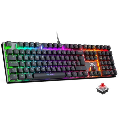 TECKNET Mechanical Gaming Keyboard,Red Switches Keyboard,109 Keys,UK Layout | 24 LED Lighting Modes,Fully Programmable Customise Keys,Anti-Ghosting,Wired Keyboard for Gaming,PC,Windows,Gamer,Office