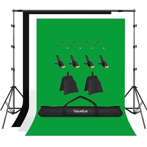 2.6X3M/8.5X10FT Adjustable Backdrop Stand Kit with 3 Color Backdrops