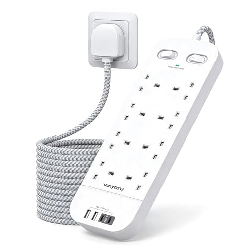Extension Lead 5M, 8 Way Outlets Power Strip with 2 USB C & 2 USB A Slots