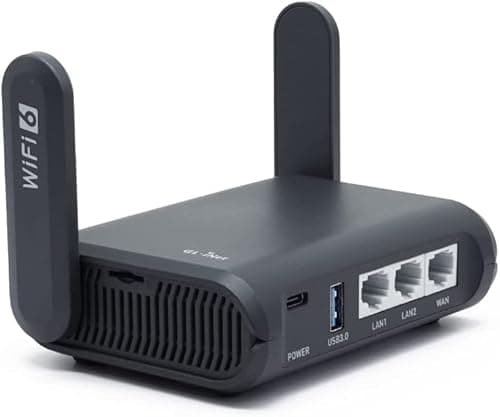 GL.iNet GL-AXT1800 Slate AX Travel Router, Wi-Fi 6, 1800Mbps, OpenWrt | WPA3, IPv6, 3 gigabit LAN, NAS, phone tethering, repeater, OpenVPN & WireGuard, Cloudflare, AdGuard Home, OpenWrt