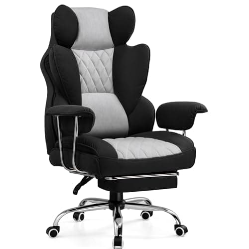 GTPLAYER Gaming Chair, Executive Office Desk Chair with Footrest Ergonomic Heavy Duty High Back Lumbar Support Home Recliner Swivel Computer Chairs, Black-Grey