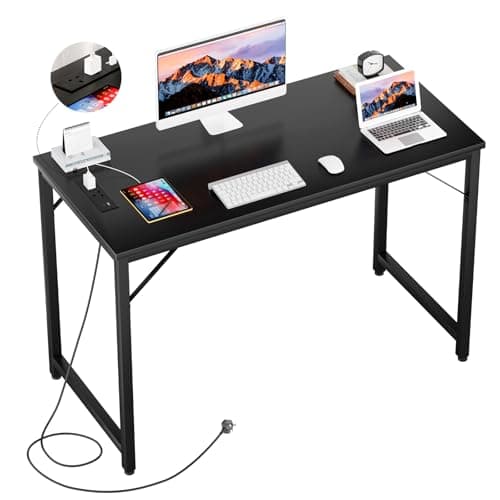iSunirm 32 inch Computer Desk with Power Outlets, Small Gaming Desk for Small Spaces, Compact Home Office Desk, Study Writing Table for Bedroom, Kids, Teens, Boys 80cm Workstation Black