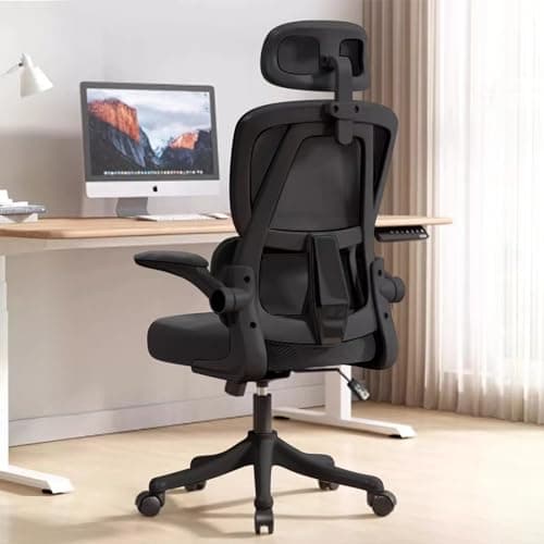 XUEGW Ergonomic Office Chair - Black | Adjustable High Back Mesh Desk Chair with Lumbar Support,Flip-Up Arms | Home Office,Gaming,Study