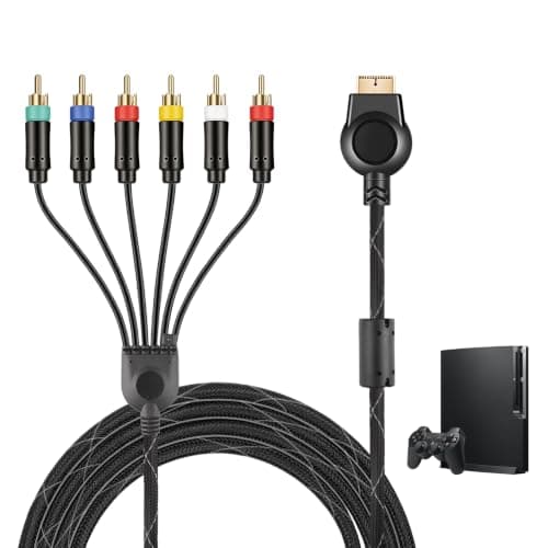 poluu Component AV Cable for PS2 PS3, 1.8M 6FT HDTV RCA YPbPr Video Audio Cord Compatible with PlayStation 2/3 Classic Consoles,1080p HD Output with Gold-Plated Connectors