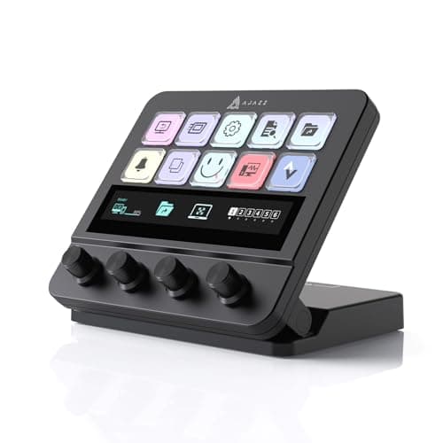 AJAZZ AKP05E Wired Macro Keypad Stream Controller Deck, Gaming Shortcut Keyboard with 10 Programmable Keys and 4 Knobs, Customizable Touchscreen, for YouTube, Desk Office Setup, Laptop, PC, Black